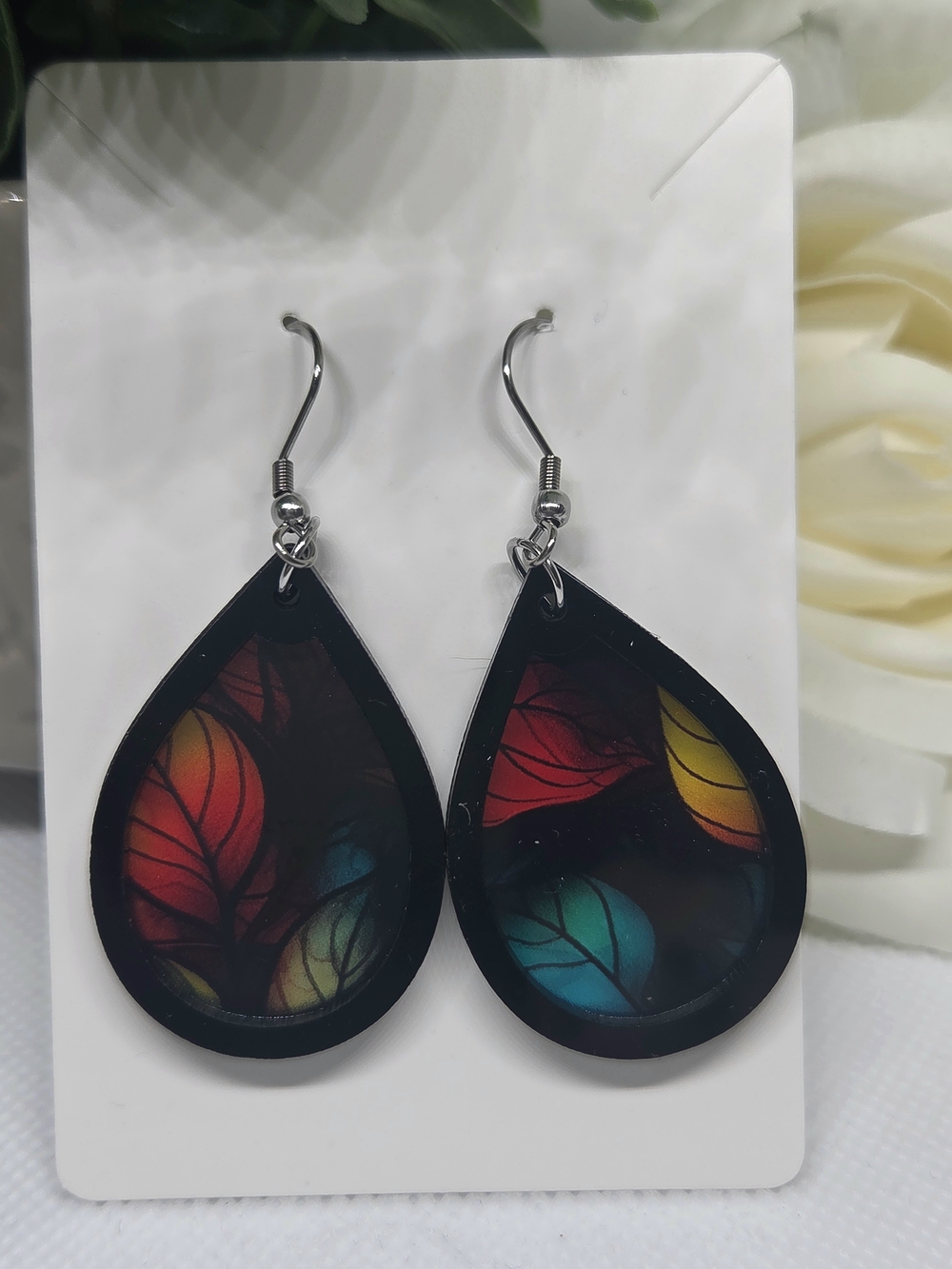 Teardrop Multicolor Leaf Drop Earrings